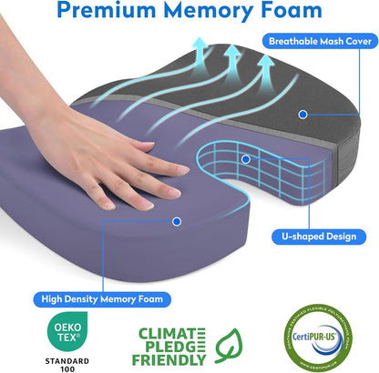 CushZone Seat Cushion Memory Foam Chair Pad for Office & Car, Black