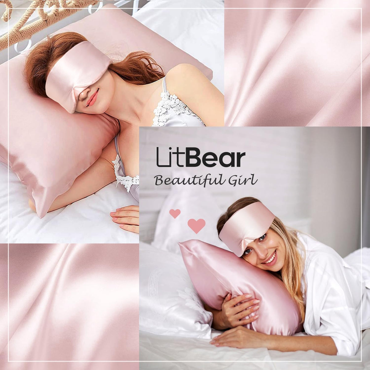 LitBear Silk Sleep Mask for Side Sleeper, Eye Mask Sleeping for Women Men