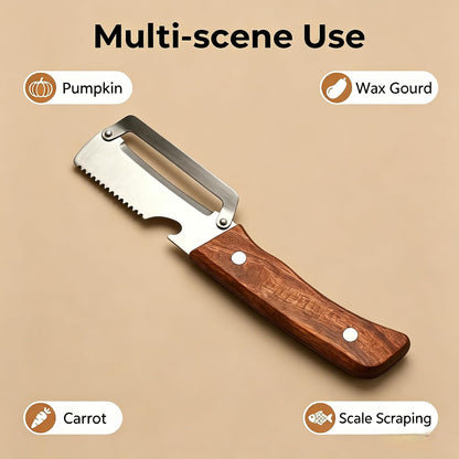 Multi-functional Vegetable Peeler, Natural Wooden Handle with Bottle Opener, Premium Stainless Steel Peeler, Kitchen Tool for Fruits & Vegetables