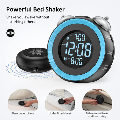 uscce Loud Dual Alarm Clock with Powerful Adjustable Bed Shaker