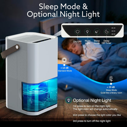 Dehumidifier Dual Core Small Quiet for Bathroom RV Bedroom | Portable, Auto Shut OFF, 57OZ Water Tank. Delay-Off Timer and Ambient Light. Perfect for Small Basement RV Camper Closet