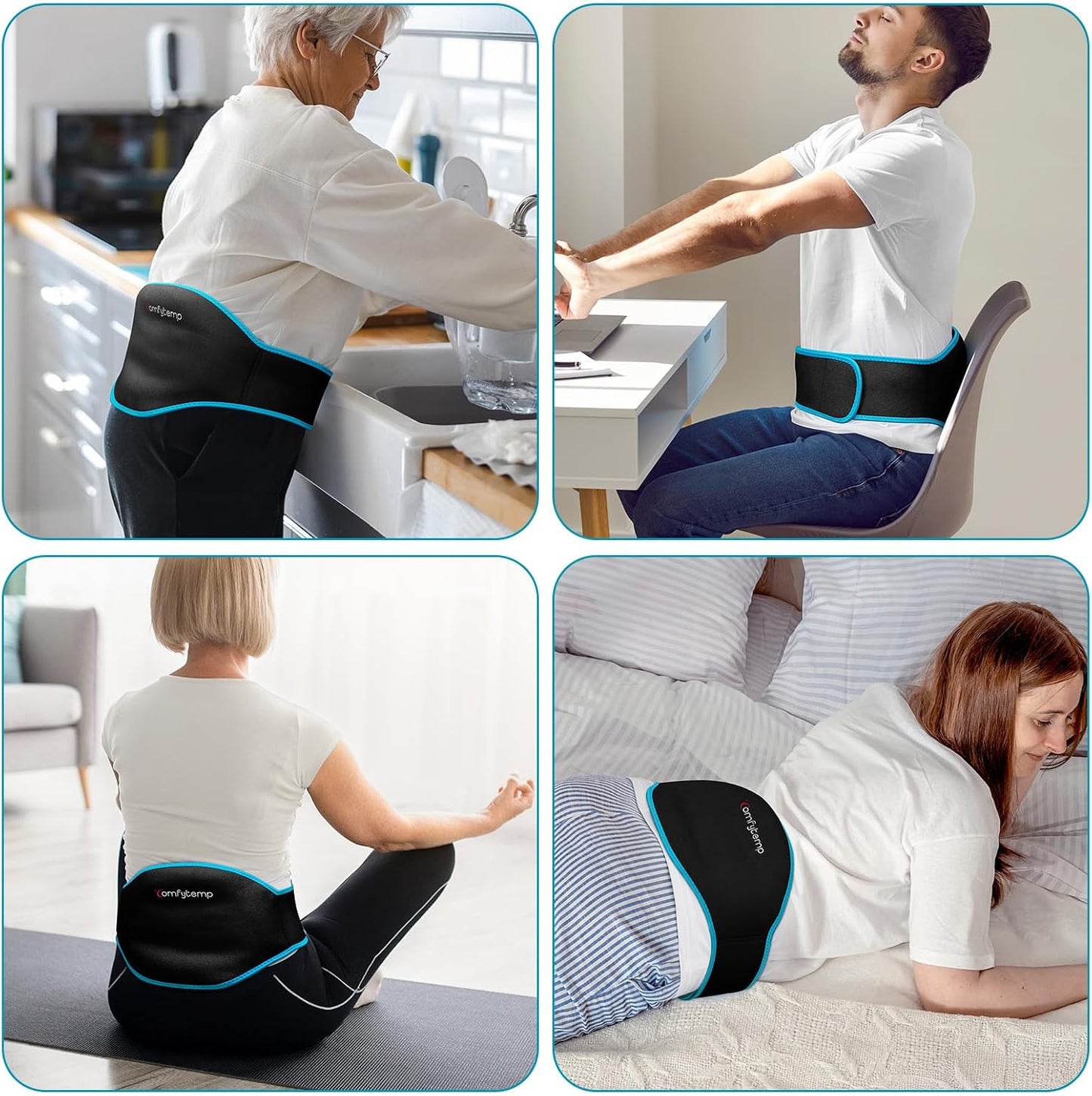 Comfytemp Ice Pack for Back Pain Relief, 2 Pcs, Sciatica Ease Brace, Reusable Gel Lower Back Ice Wrap for Injuries, Hot Cold Compress for Lower Lumbar, Waist, Men Women After Surgery (Blue)