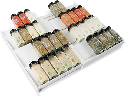 Bamboo Spice Drawer Organizer, 4-Tier Spice Rack for Cabinet | 12"-23" Expandable,No Assembly,Seasoning Storage Insert,(Need 3.1” Deep Drawer) Spice Organizer for Drawer,Jars Not Included