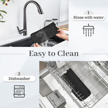 PoYang 23.6 Inch Silicone Sink Splash Guard, Kitchen Sink Mat, Light Grey | Faucet Mat with Wide Drainage & Cuttable Hole, Keeps Faucet Base Dry, Long & Short Sink Protectors for Kitchen, Bathroom & RV