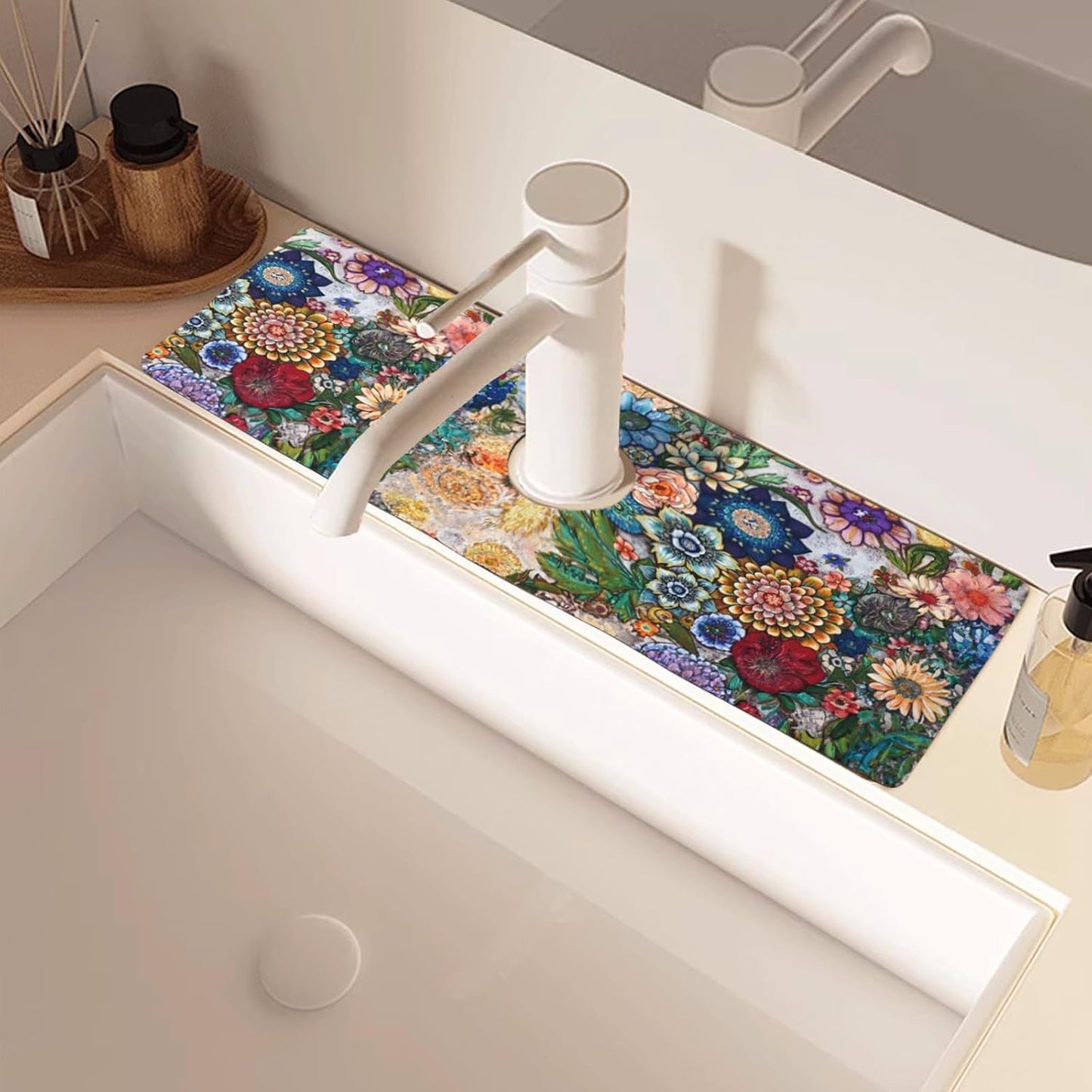 Sink Faucet Absorbing Mat, 2 Pack Drying Mat Around Faucet Sink Splash Guard Behind Faucet Sinkmat For Kitchen Bathroom Island Rv 24 * 5.5 Inch (60 * 14 cm)