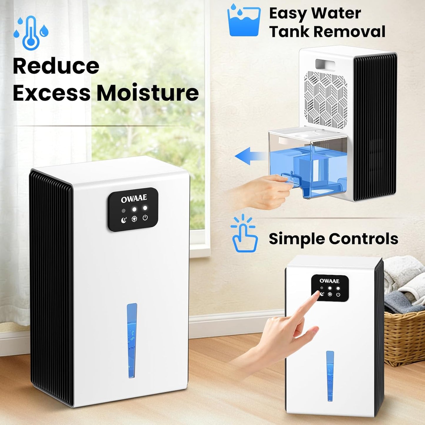 Dehumidifier, 1000 sq.ft Dehumidifiers for Home Bedroom Bathroom Basement with 95oz Water Tank, Sleep Mode, Auto Shut-Off 7 Colors LED Light, Grey