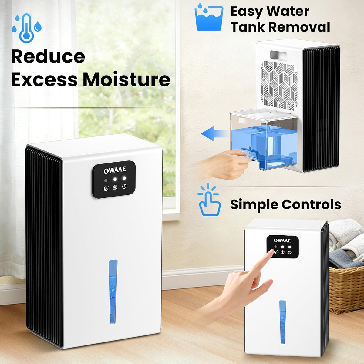 Dehumidifier for Home with Auto Shutoff Sleep Mode, 1000 Sq Ft