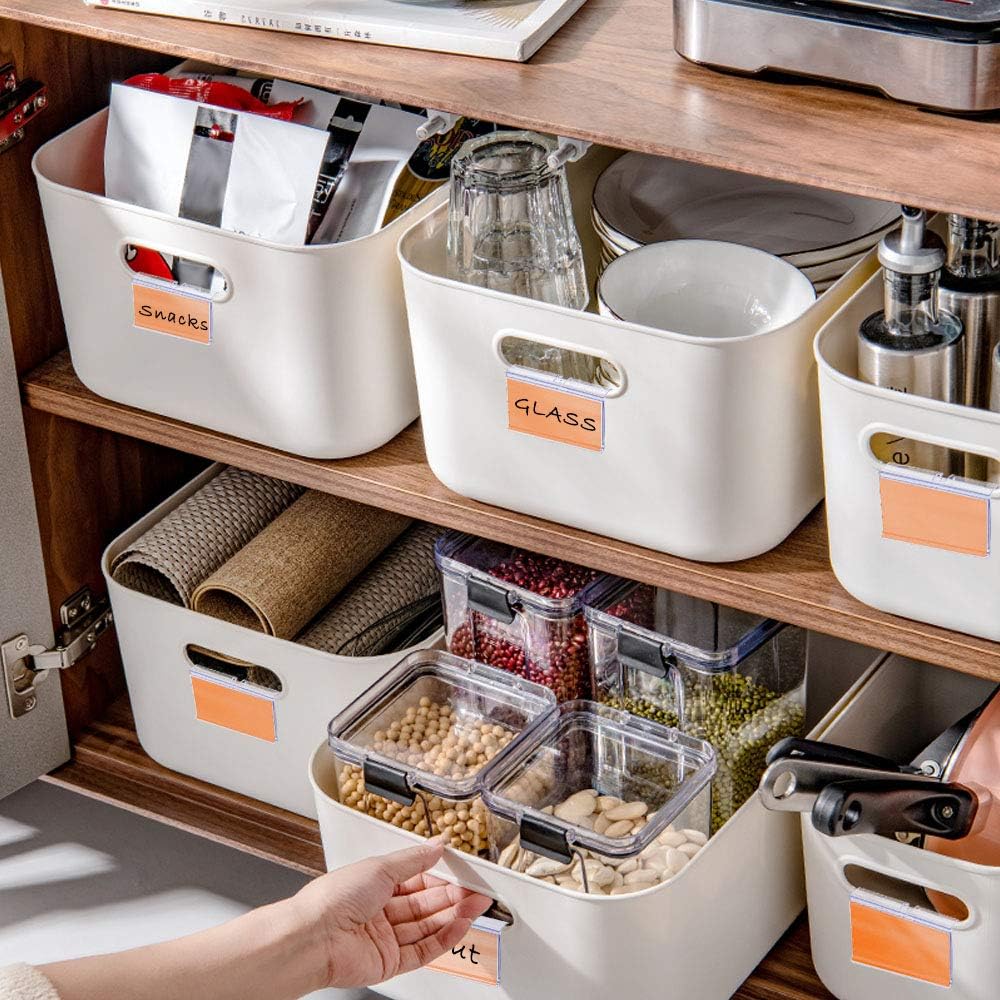 Meetory 50 PCS Clear Plastic Label Holders for Wire Shelf Retail Price Label, Basket Bin Labels Clip On, Labels for Storage Bins, Merchandise Sign Display Holder for Supermarket,Label Papers Included