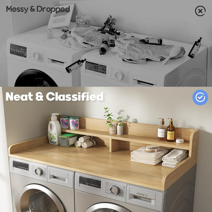 2-Tier Washer and Dryer Countertop with 2.75" H Guard,54" W x 27.5" D Laundry Countertop Cover with Non-Slip Pad,Large Space Laundry Topper for Folding Clothes Over Washer and Dryer-White