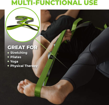 Stretching Strap for Physical Therapy, 12 Multi-Loop Stretch Strap 1" W x 8' L, Neoprene Handles, Physical Therapy Equipment, Yoga Straps for Stretching, Leg Stretcher.