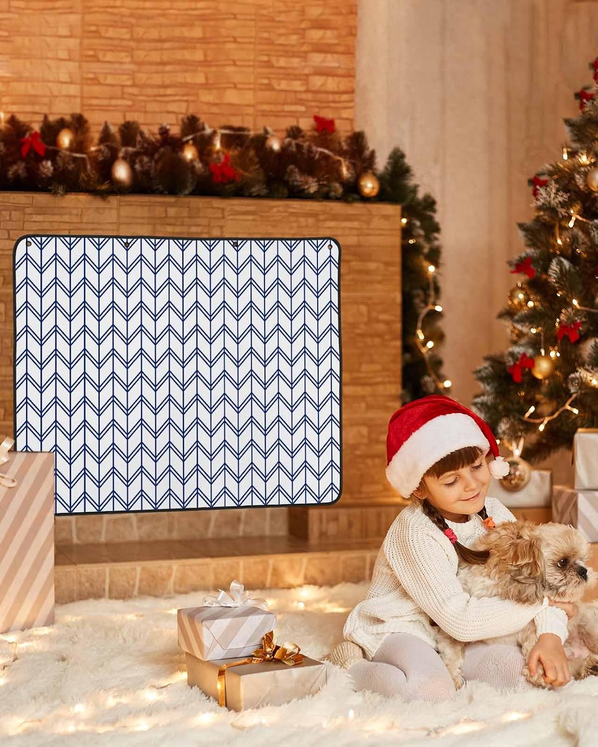 Magnetic Fireplace Cover Blue Geometric Waves Fireplace Screen Decorative Abstract Stripes Insulation Fireplaces Blocker Blanket Save Energy Fireplaces Draft Stopper Covers for Living Room 45x34 Inch