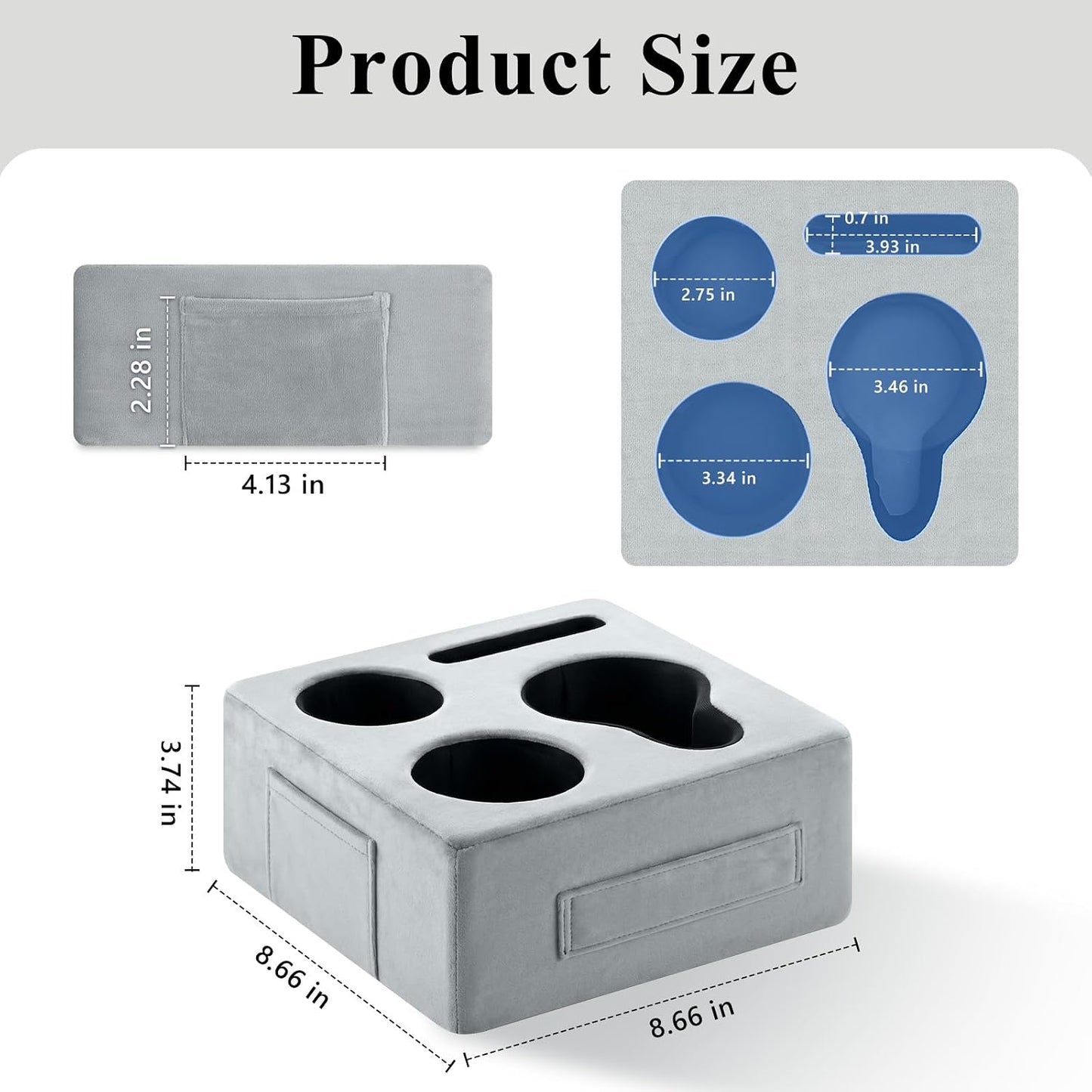Luxspire Couch Cup Holder, Couch Caddy, 4 Holes, Gray | Couch Cup Holder Pillow Side Pocket and Handle, Couch Caddy Pillow for Phone/Drinks/Remote Control/Snacks