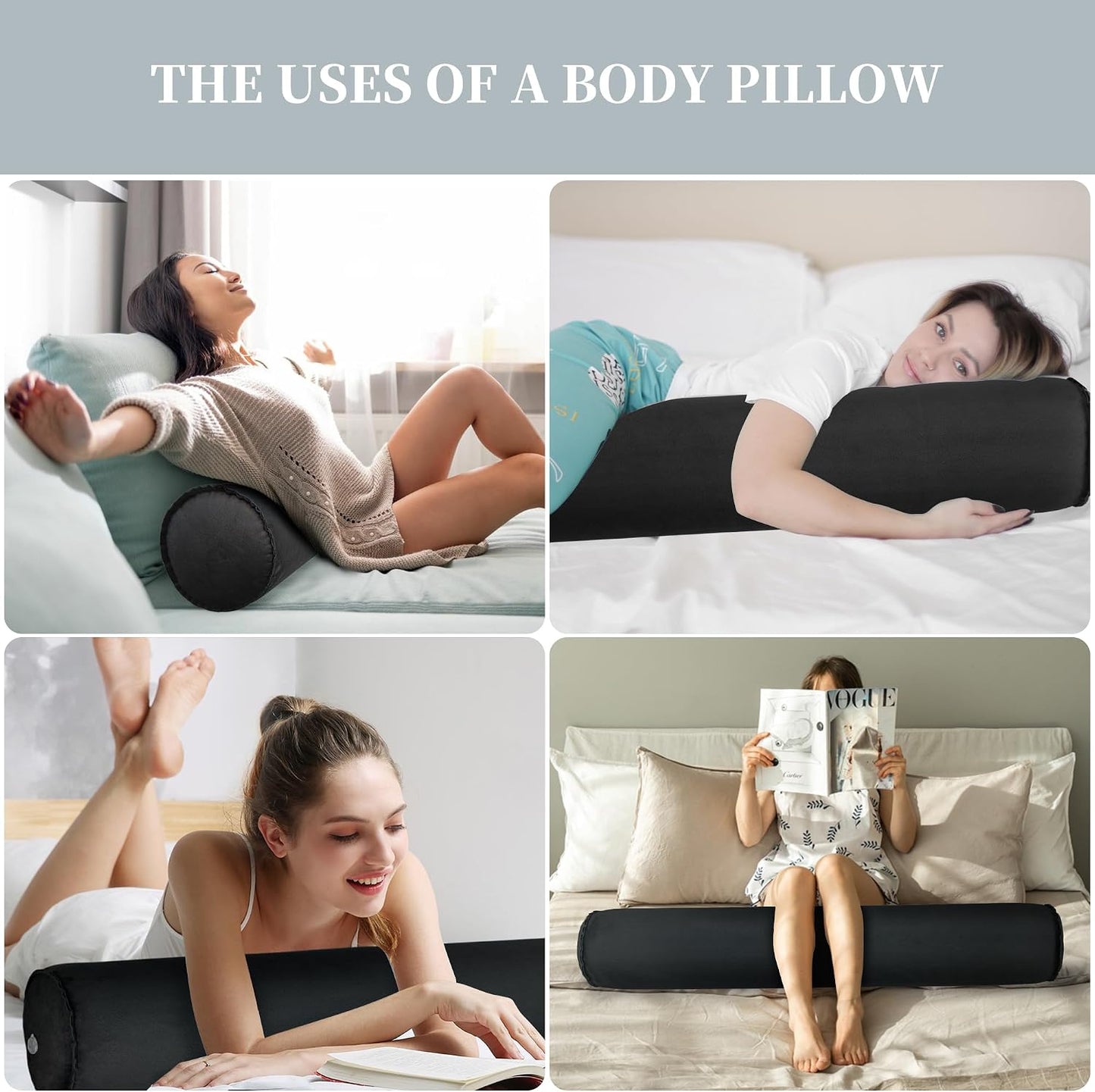 ONTYZZ Inflatable Round Neck Pillow Cervical Roll Pillow, 4.9 * 14.96 inch | Cylinder Bolster Pillow for Head, Neck, Back, Legs and Yoga, Grey