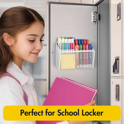 BEYGORM Magnetic Dry Erase Marker Holder for Whiteboard, Locker Organizer | Mesh Non-slip Pen & Pencil Holder for Refrigerator, Basket for Classroom, School &Office (Black, 1-Pack)