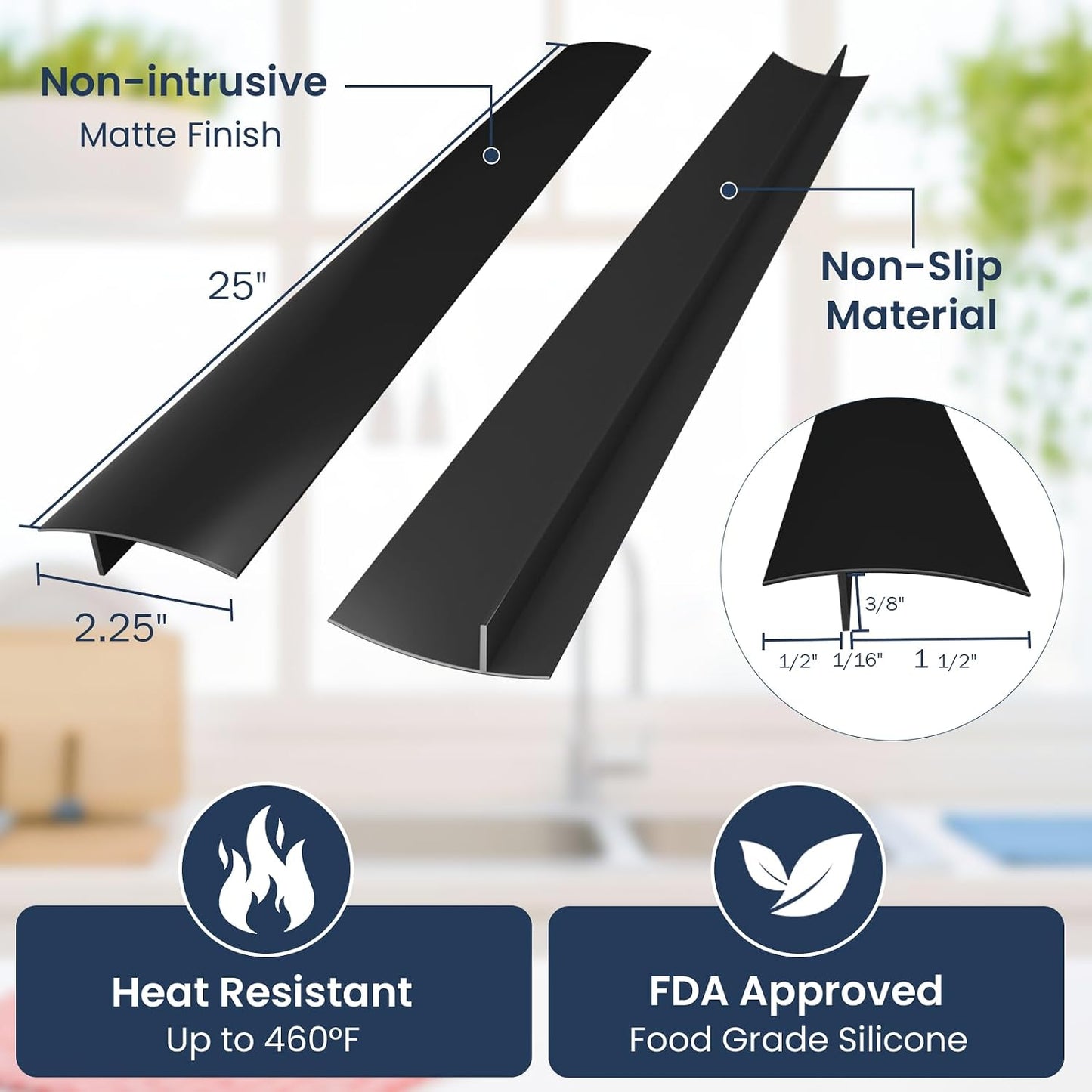 2PCS Kitchen Stove Counter Gap Covers Stainless Steel (13.8"-27.5" Black) | Cooktop Trim Kit, Stove Gap Guards, Oven Gap Filler, Easy to Clean, Heat Resistant & Effectively Protect Stove Gap Filler