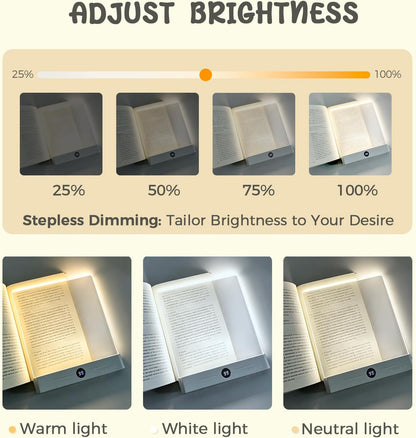 LED Book Light and Night Light, 3 Color Temperatures & Stepless Dimming | Large Eye-Caring Clear Flat, USB Rechargeable, Reading in Bed at Night for Book Lovers, Students (8.4" x 7.3")