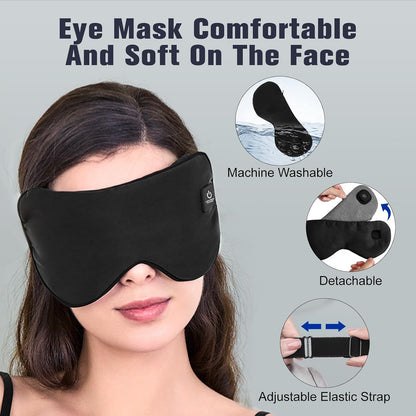 Heated Eye Mask, Rechargeable Detachable Washable Faux Silk Electric Cordless Dry Eyes Warmer Compress Graphene Sleep Mask Travel Gifts for Men Women, 3 Heat Levels & Auto-Off, Black