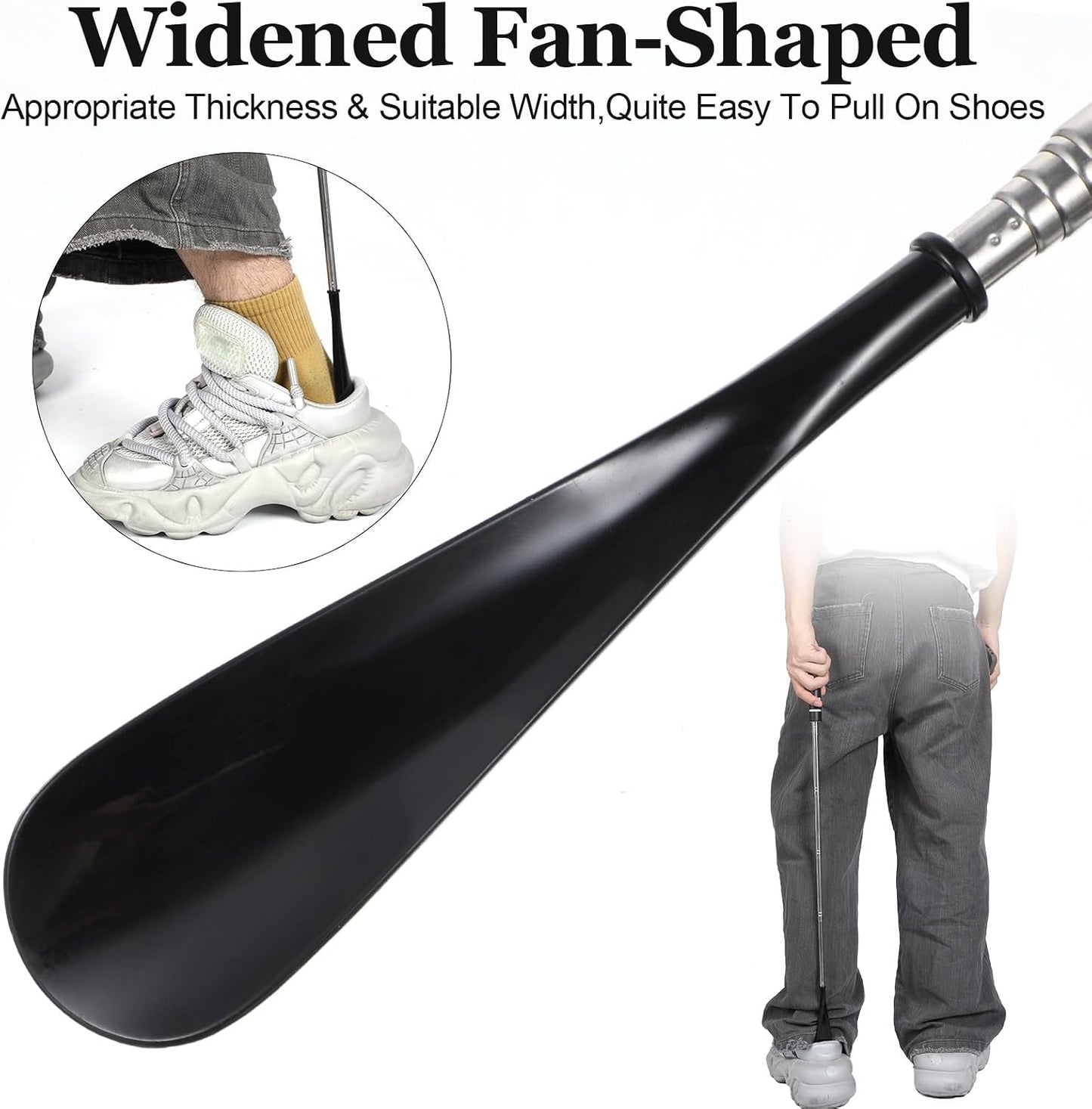 Long Shoehorn Retractable Metal Shoe Horn Extended Shoes Puller,Black | Long-Handle, for Seniors, Long Stainless Steel Telescopic, for Pregnant Women Men, Aids For Elderly, Gifts