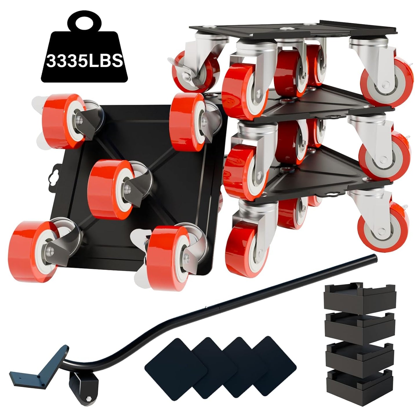 Furniture-Dolly-Furniture-Movers with-5-Wheels, Furniture Sliders Lifters Tool Set for Moving Heavy Duty, Furniture Dollies, Max Capacity 1650Ib Red