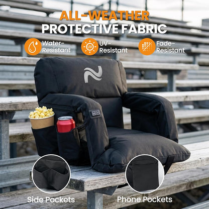 25in 5.12" Extra Thick&Wide Heated Stadium Seat for Bleachers | Sofa Style Design Thick Bleacher Chair With Back and Comfy Cushion, 6 Reclining Positions, 3 Heat Levels (NO Battery)
