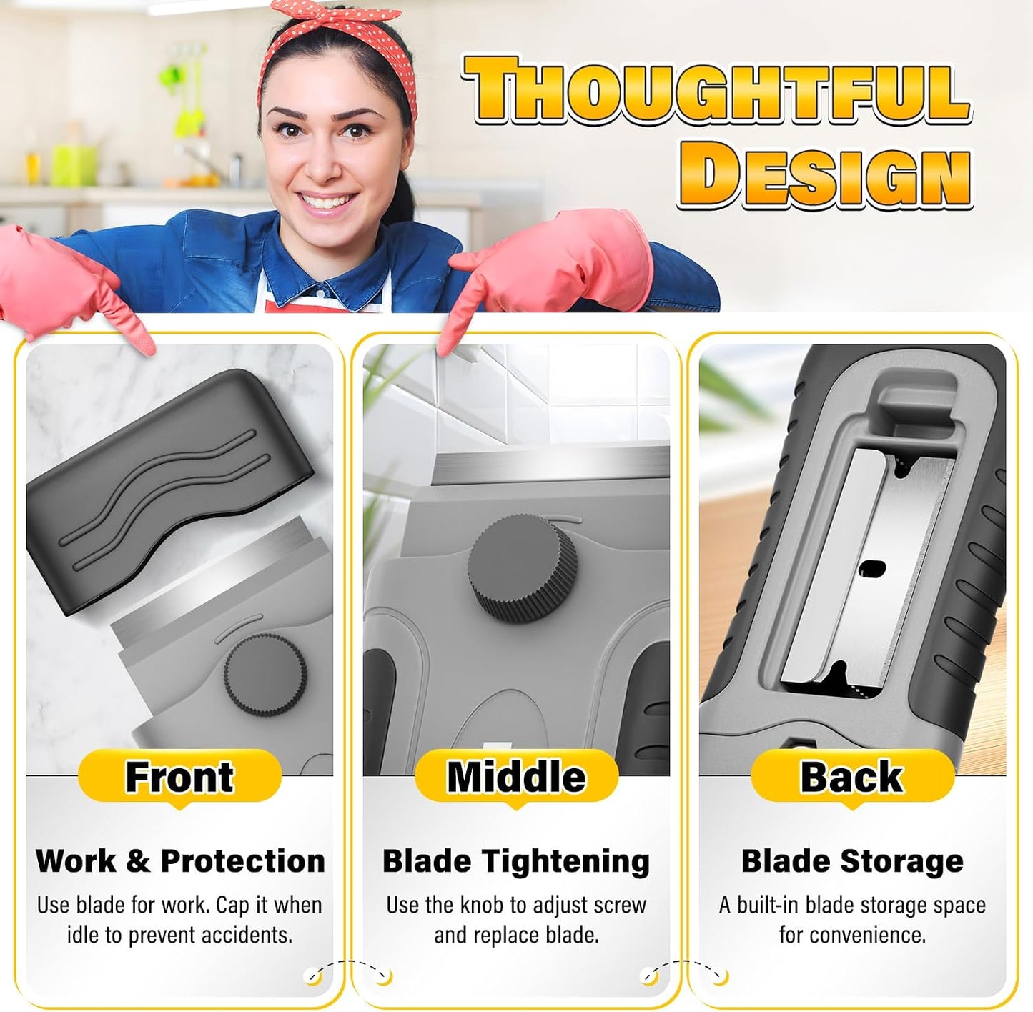 DIYSELF 1 Pack Razor Blade Scraper with 15 Extra Blades, Scraper Tool for Cleaning Window, Paint, Cooktop, Oven, Glass Stove Top Scraper, Razor Scraper with Buit-In Blade Storage | Razor Scraper for Cleaning Window, Paint, Cooktop, Oven, Glass Stove Top