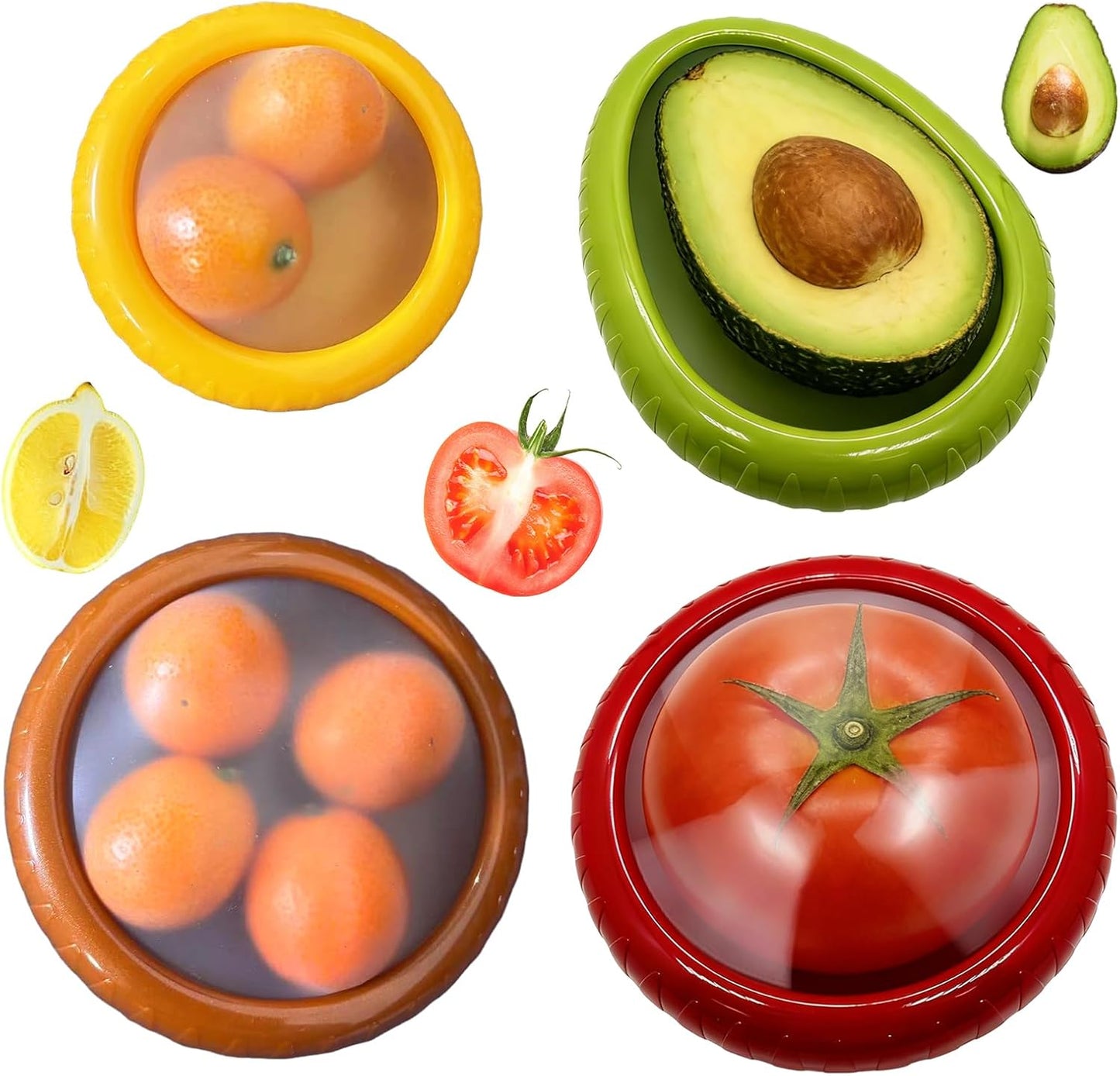 4Pcs Avocado Saver and Onion Containers, Reusable Fridge Produce Holders | Silicone Fresh Produce Holder, Avocado Keeper, BPA-Free Veggie Saver for Garlic, Tomato, Lemons, Potato & Fresh Produce