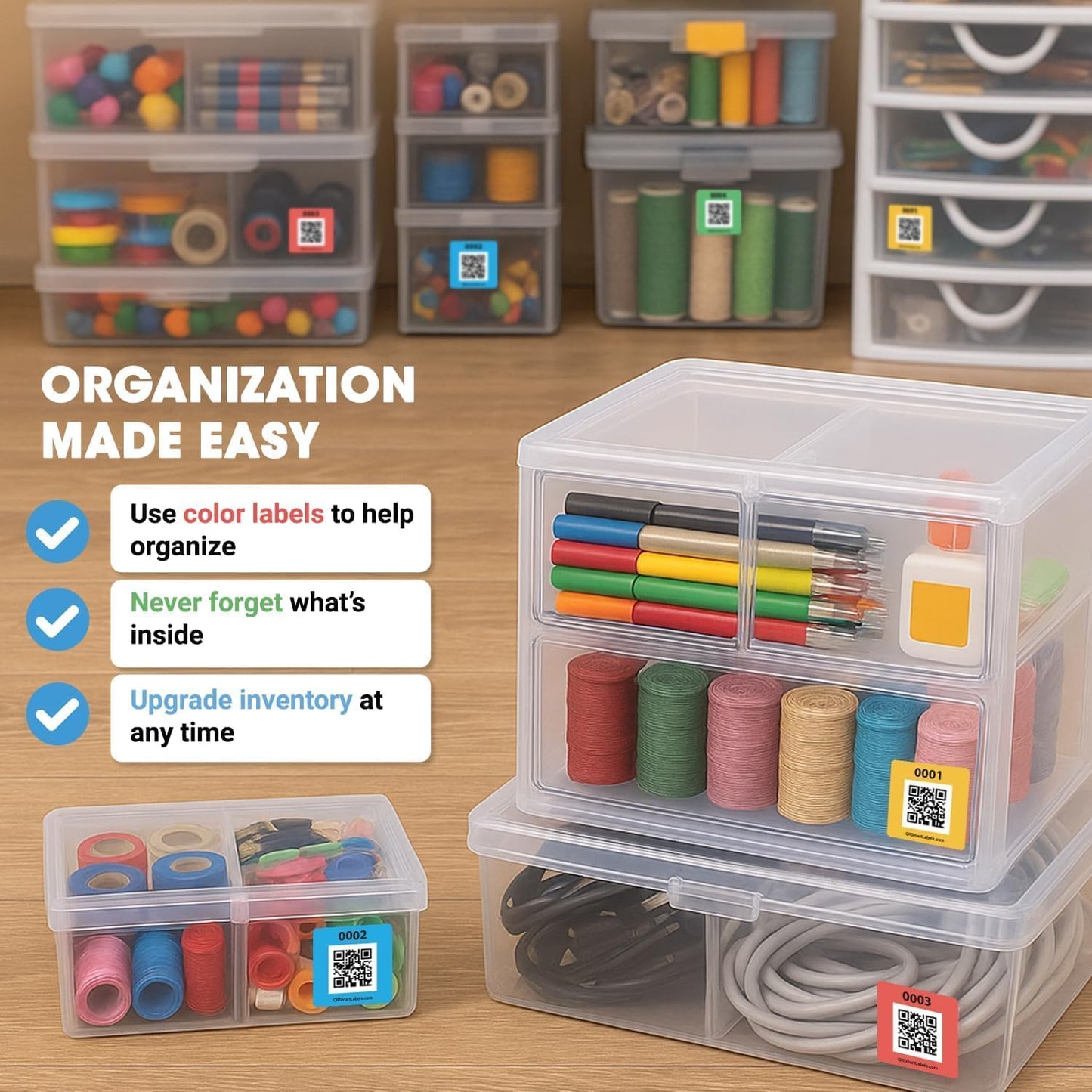 QR Code Stickers with AI Photo Analysis App - Auto-Creates Item Descriptions - No Typing - Made in USA - QR Code Labels for Storage & Inventory Tracking, Organization & Moving, Pack of 48