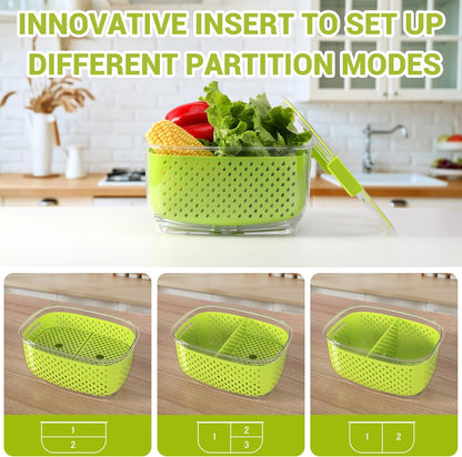 LUXEAR Fresh Produce Vegetable Fruit Storage Containers 3Piece Set, BPA-free, Partitioned Salad Container, Fridge Organizers, Used in Storing Fruits Vegetables, White