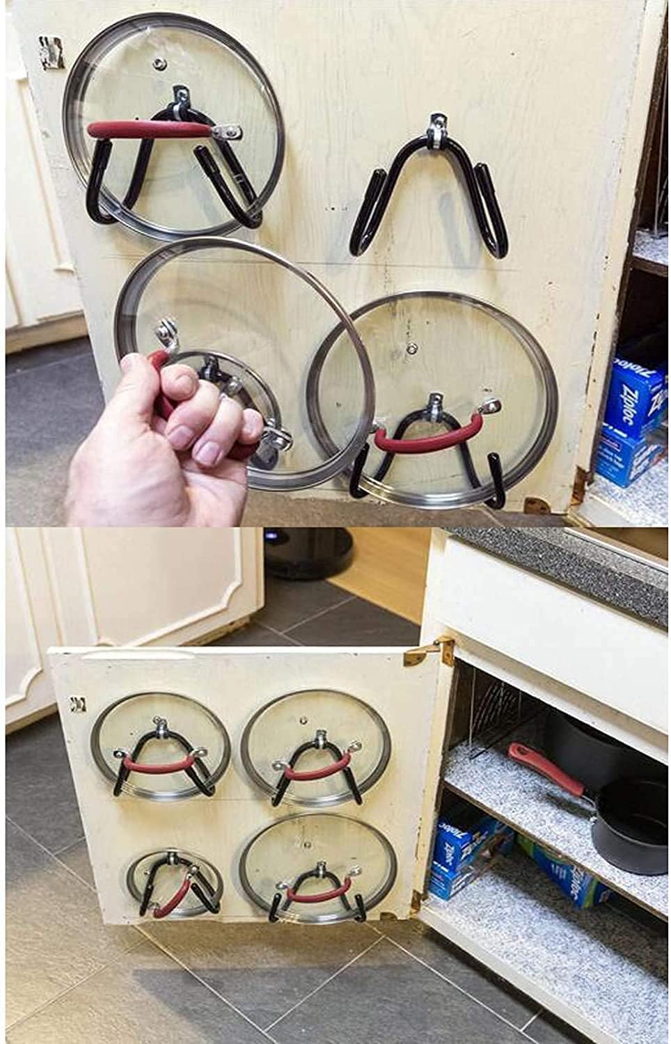 Pmsanzay Cabinet Door Pan Lid Organizer, Set of 4, Wall Mount Pot Lid Rack - No Scratch