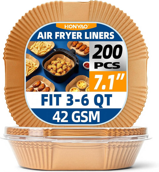 HONYAO Air Fryer Paper Liners for Dual Zone Airfryer, 8.1x5.5 inch | Rectangle Disposable Baking Inserts for Ninja Foodi DZ201/401, 8-10 Quart Double Basket Food Grade Accessories BPA free