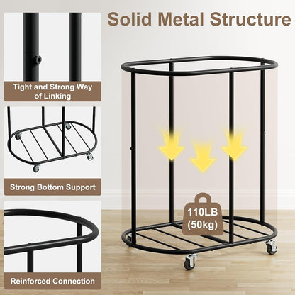 Laundry Hamper with Wheels and Lid, 100L Half Round Rolling Laundry Basket | Gasvadivum Sturdy Metal Frame Laundry Cart with Removable Bag, Dirty Clothes sorter Organizer for Bathroom, Bedroom, Black