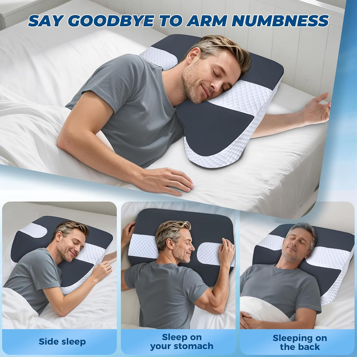 SAHEYER Side Sleeper Pillow with Arm Holes, 2 in 1 Shoulder Relief System for Rotator Cuff Pain, Memory Foam Pillow for Adults with 3 Arm Place Hole - for Side, Back and Stomach, Black