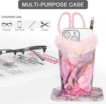 Eyeglasses Holder,Plush Lined PU Leather Pattern Stand Case with Magnetic Base,Unisex for Women Men