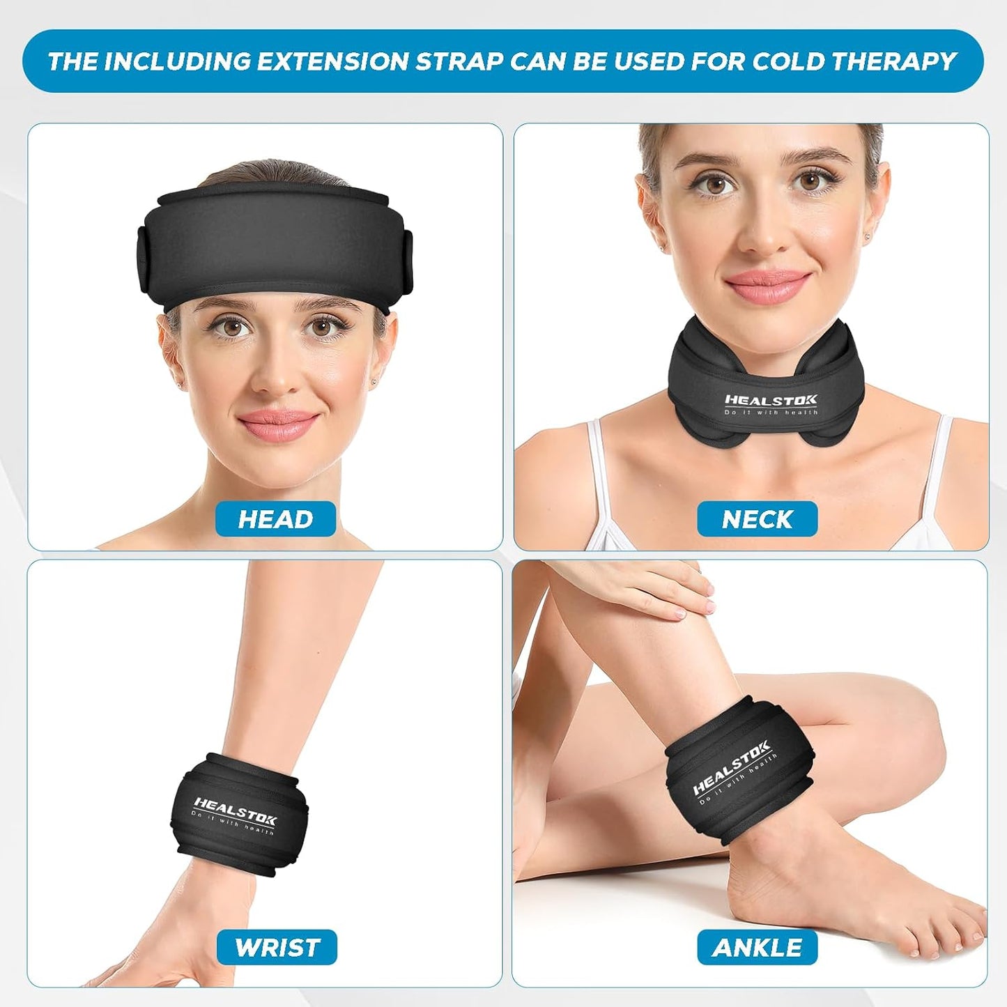 Neck Ice Pack Wrap,Cervical Ice Pack,Cold Compress Ice Packs for Injuries Reusable Cold & Hot Therapy Adjustable Flexible Gel Migraine Ice Head Wrap for Neck Pressure (Black)