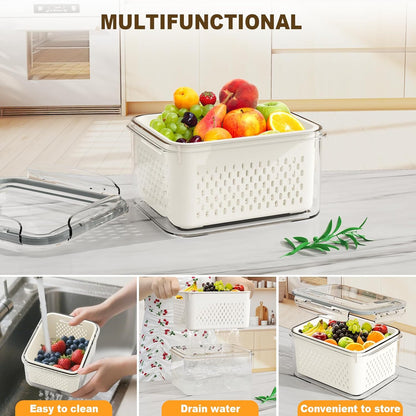 Dayacoco Fruit Storage Containers for Fridge 4 Pcs with Drain Basket | Fridge organizers & storage - 4 fruit containers w/ drain baskets, BPA-free PP, leak-proof seal, stackable, DW/MW safe.