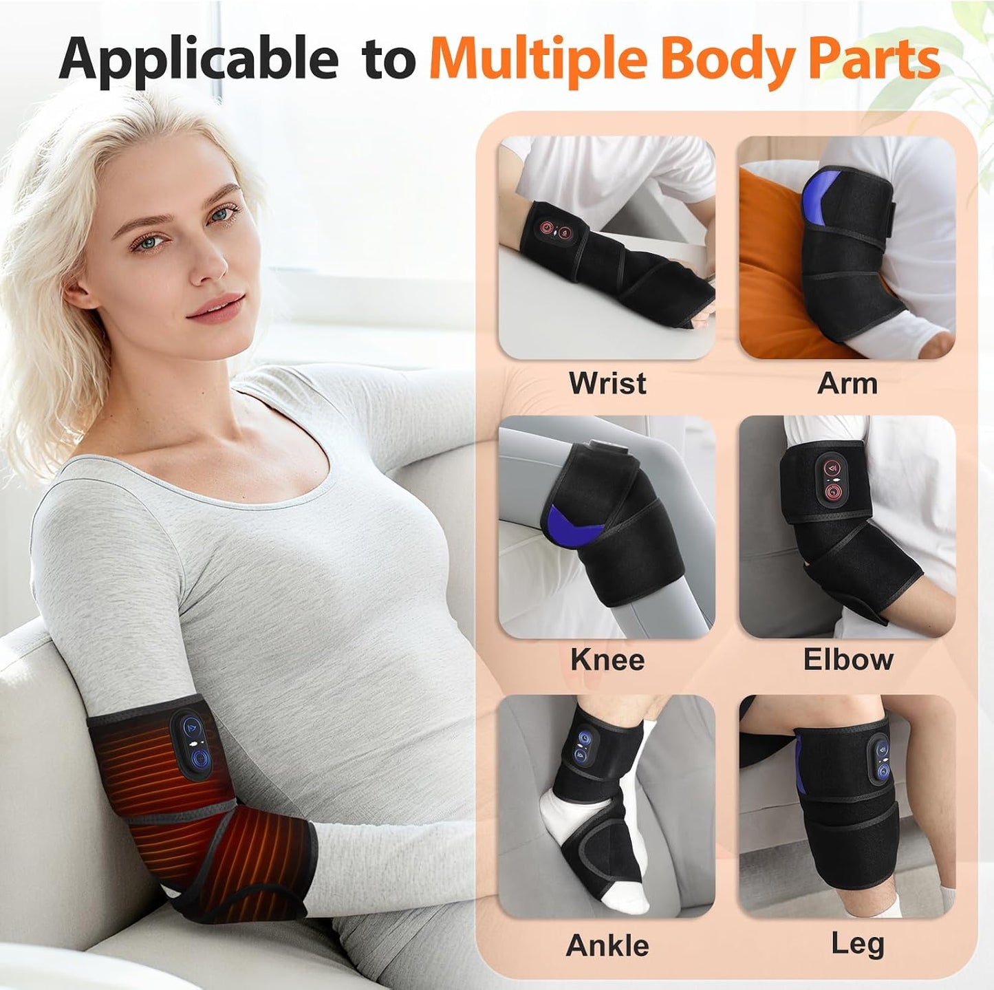 Cordless Arm Heating Pad Wrap with Red Light, FSA Eligible HSA Approved 5000mAh Elbow Heating Pad Wrap, Fast Heating, Heated Elbow Arm Sleeve with 3 Heat & Timing Settings