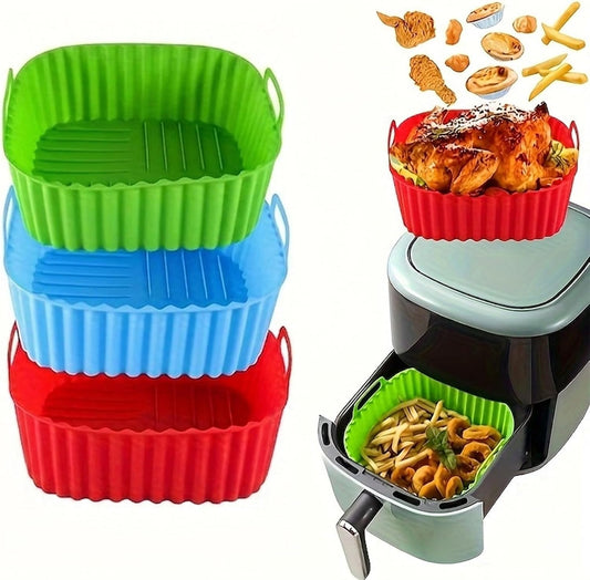 Air Fryer Silicone Liners Square 2 Pack 8 Inch Airfryer Liners 4-7 QT Reusable Air Fryer Liners Pot Oven Liner Baking Tray, Basket Mat Bowl Accessories Kitchen (BPA-free)