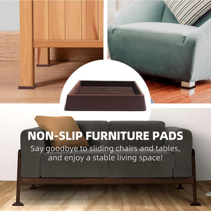 CalPalmy Non-Slip Furniture Pads - Set of 8 Brown 5x5 Square Rubber Anti-Skid Caster Cups for Couch, Chair, Bed, and Furniture Legs - Durable Floor Grip Coasters to Prevent Sliding
