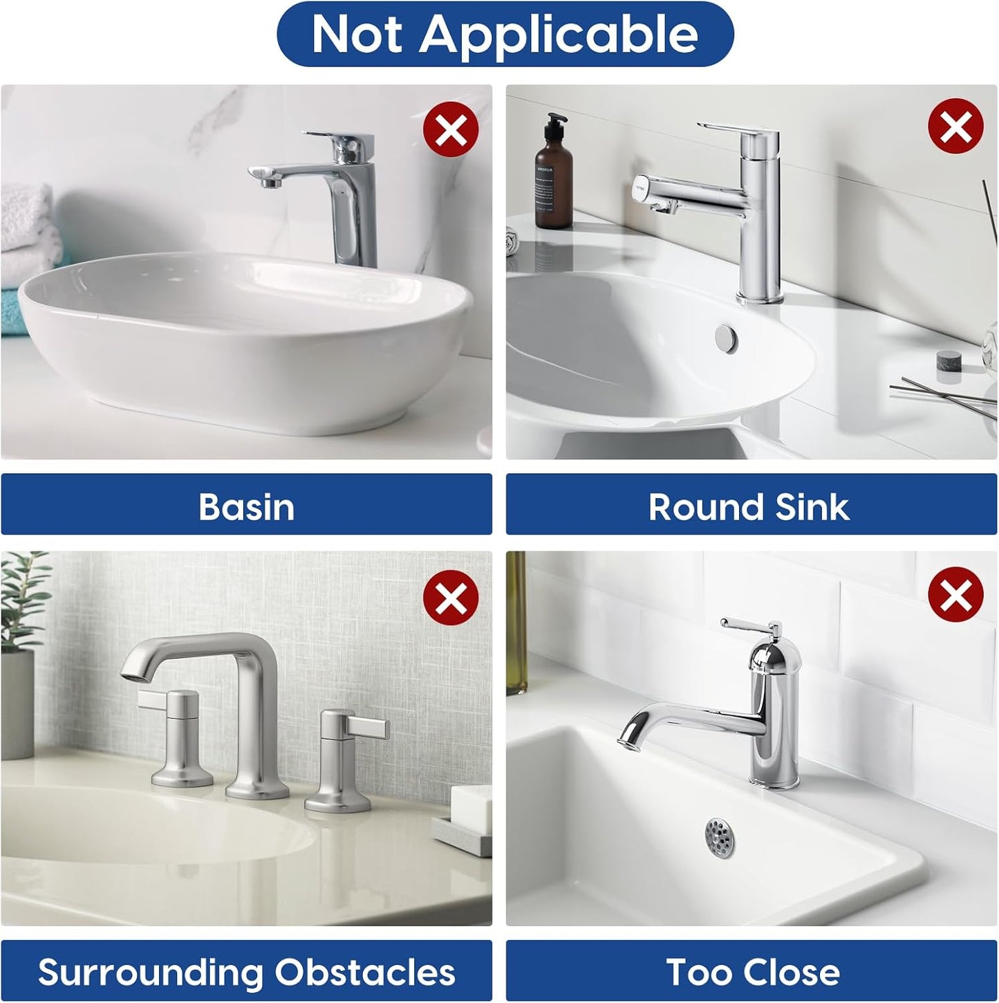 24-Inch Silicone Faucet Mat for Kitchen Sink Splash Guard, 7° Slope | 24"x5.5" water draining mat with fasten button; 1.6-2.75" customizable hole for bathroom, RV & kitchen sink drip catcher.