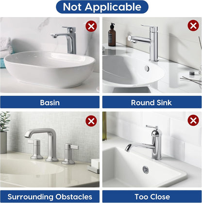 24-Inch Silicone Faucet Mat for Kitchen Sink Splash Guard, 7° Slope | 24"x5.5" water draining mat with fasten button; 1.6-2.75" customizable hole for bathroom, RV & kitchen sink drip catcher.