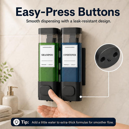 Shampoo and Conditioner Dispenser – Wall-Mounted Shower Soap Dispenser, No-Drill Installation, Lockable, 900 ml Capacity,for Bathroom & Hotel or Airbnb (Black, 3-Pack)