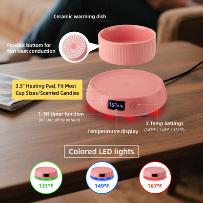 Mug Warmer for Desk, Timer Candle Warmer Lamp Scented Wax Melt Melter, Pink | Electric Heated Mug Tea Coffee Cup Candle Plate Oil Wax Melter Warmer for Home Office, 1-9H Auto Shut Off, Coffee Lovers Gift