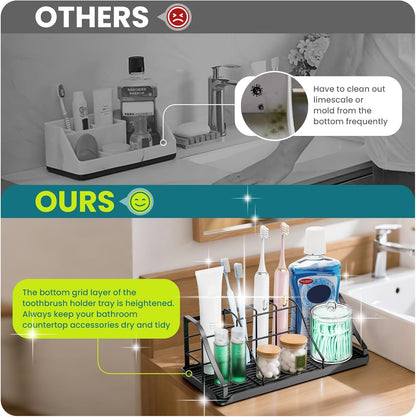 Toothbrush Holders for Bathroom,Black,Stainless Steel,Detachable,Tray,3 Slot