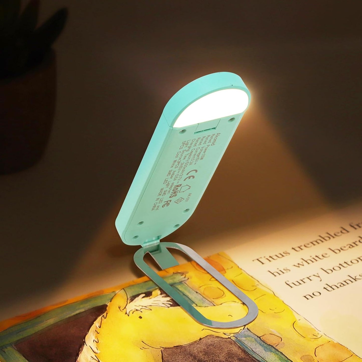 Akomid USB Rechargeable Book Light for Reading in Bed, 8 LEDs Bookmark Style Clip on, Eye-Cared Amber Light Mode for Kids, Blue Light Blocking, Stepless Dimming,Khaki