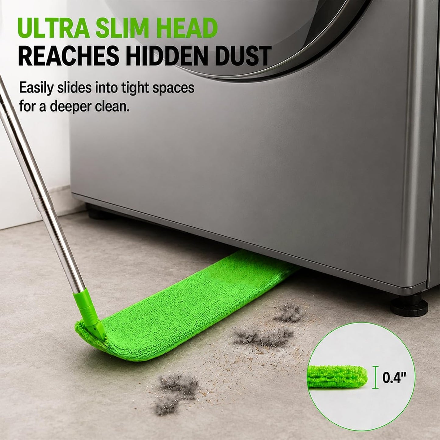Retractable Gap Dust Cleaner with Extension Pole & 3 Microfiber Cloths | Cleaning Tools with 3 Microfiber Dusting Cloths | Long Handle Duster 30-100'' | Under Refrigerator Furniture Appliance Blue