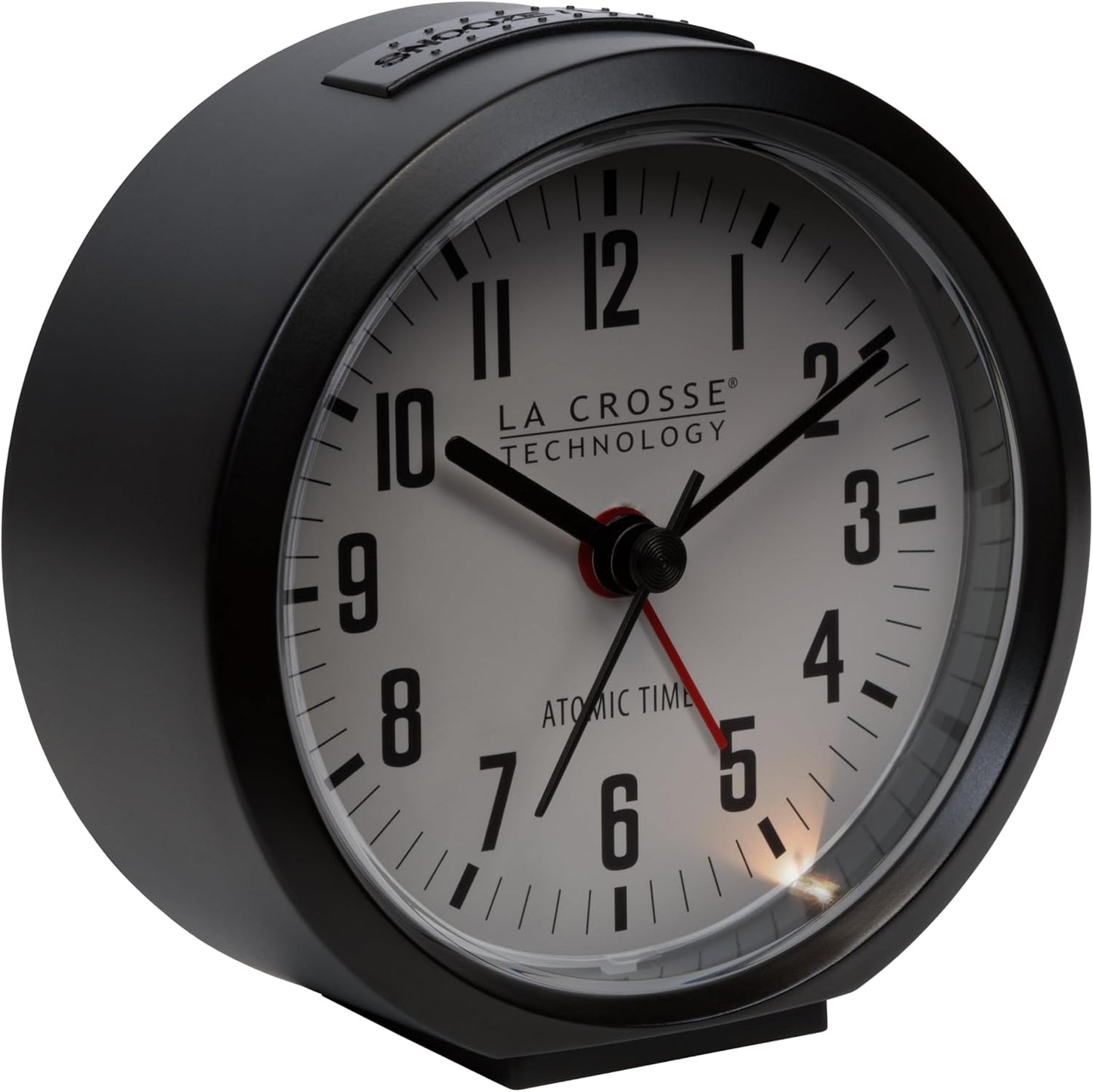 La Crosse Technology 617-710B-INT 4-Inch Round Black Atomic Analog Alarm Clock