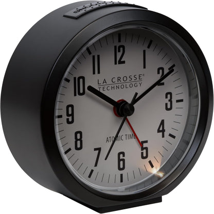 La Crosse Technology 617-710B-INT 4-Inch Round Black Atomic Analog Alarm Clock
