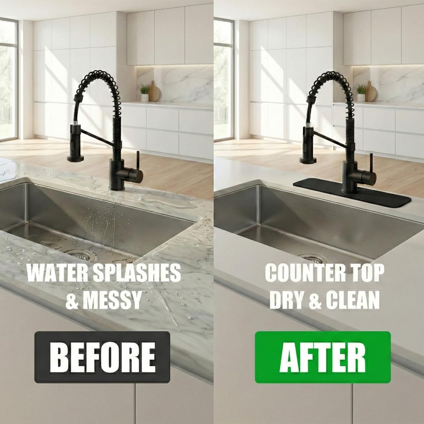 Customizable Kitchen Sink Faucet Mat: 30"Lx5.5"W Absorbent Splash Guard | Non-slip Fabric Rubber Mat, Cut to Fit Oval Rectangle Square Faucet & 2,3,4 Holes Irregular Sink with Soap Dispenser Air Gap