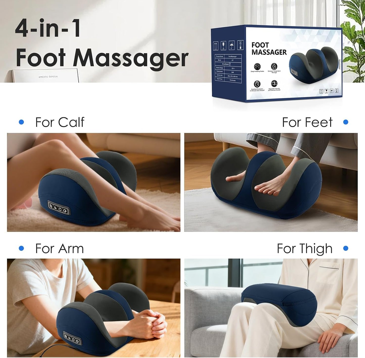 Shiatsu Foot Massager, Foot and Calf Massager with Heat, Black | 3 Intensity Levels, Heating, Auto Shut Off, for Feet, Calves, Arms and Ankles, for Plantar Fasciitis, Pain Relief