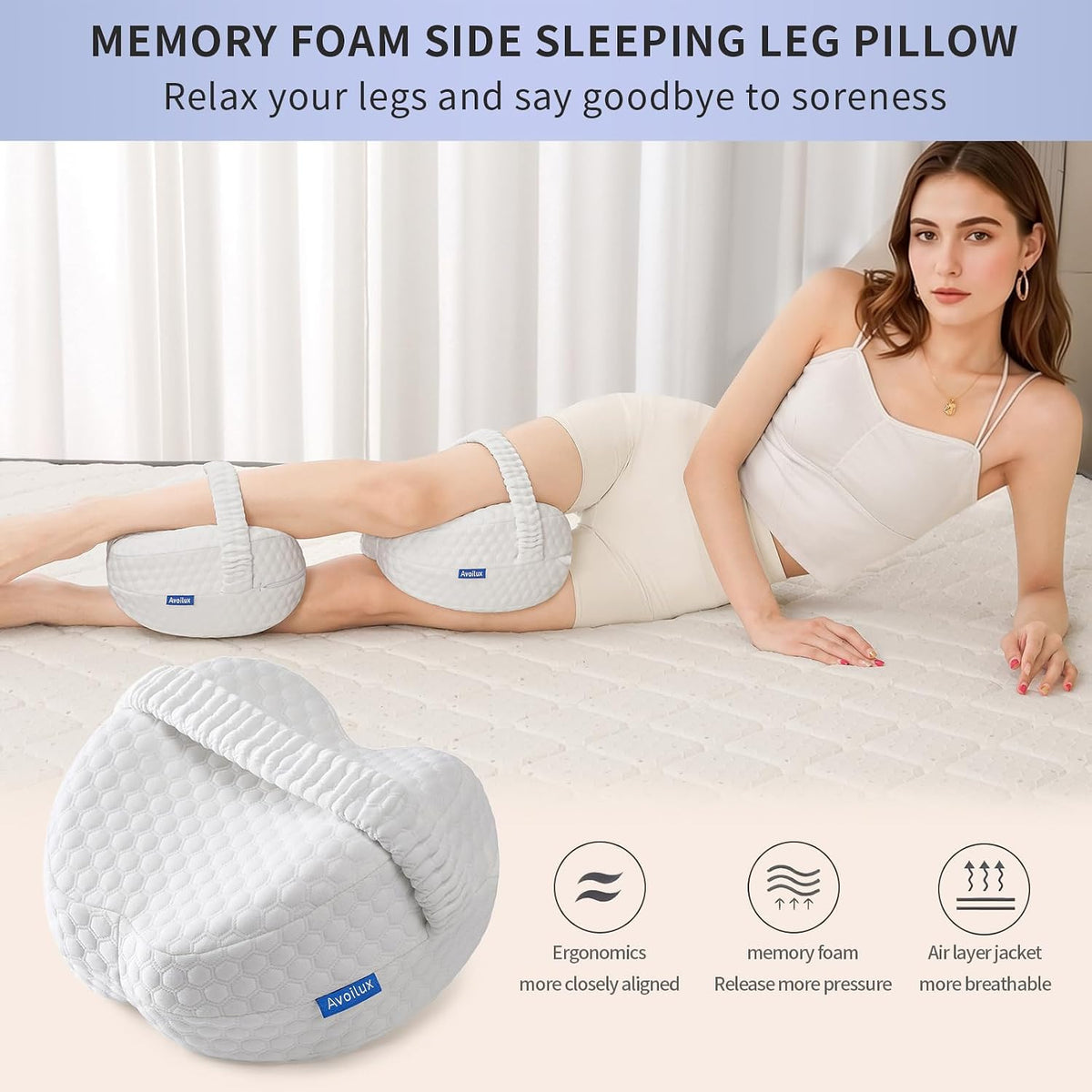 Side Sleeper Heart-Shaped Knee Pillow, Memory Foam Leg Positioning Pillow, Ergonomic Design, Perfect for Side Sleepers and Pregnant Women, Relieve Body Aches and Pains (Gray)